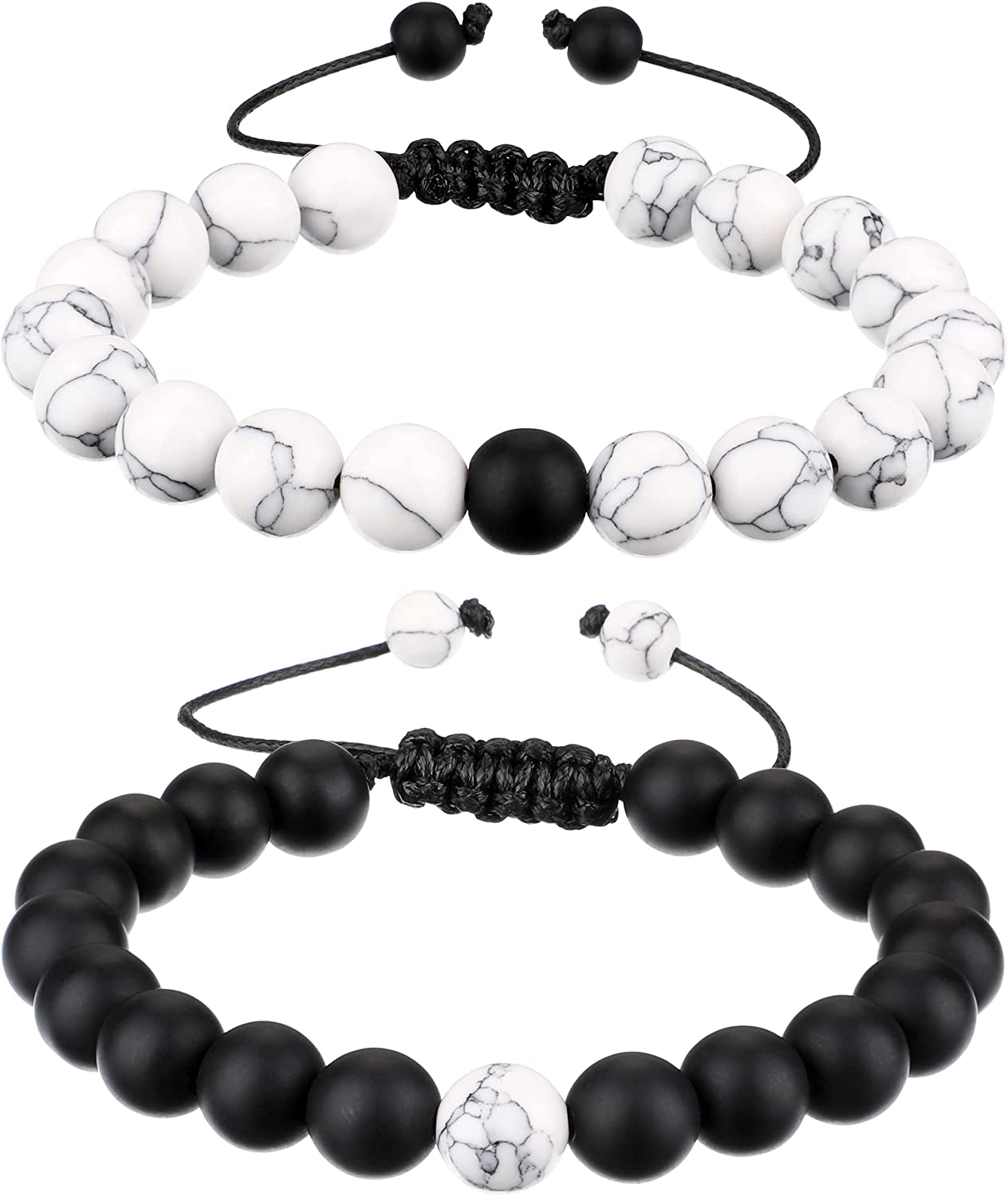 BBTO Howlite Bracelet Black Matte Agate Bracelet Couples Bracelet Distance Bracelet Energy Beads Bracelet for Valentine's Day Present - Image 1